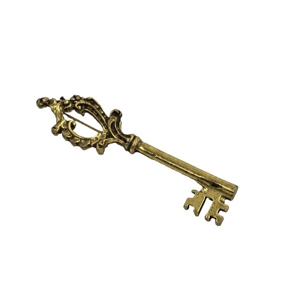 Zentall Skeleton Key Burnished Gold Tone Brooch - Picture 3 of 8